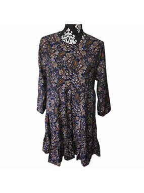 Natural Life M Boho Tunic Dress Blue Paisley Cottage Core Peasant Flowy